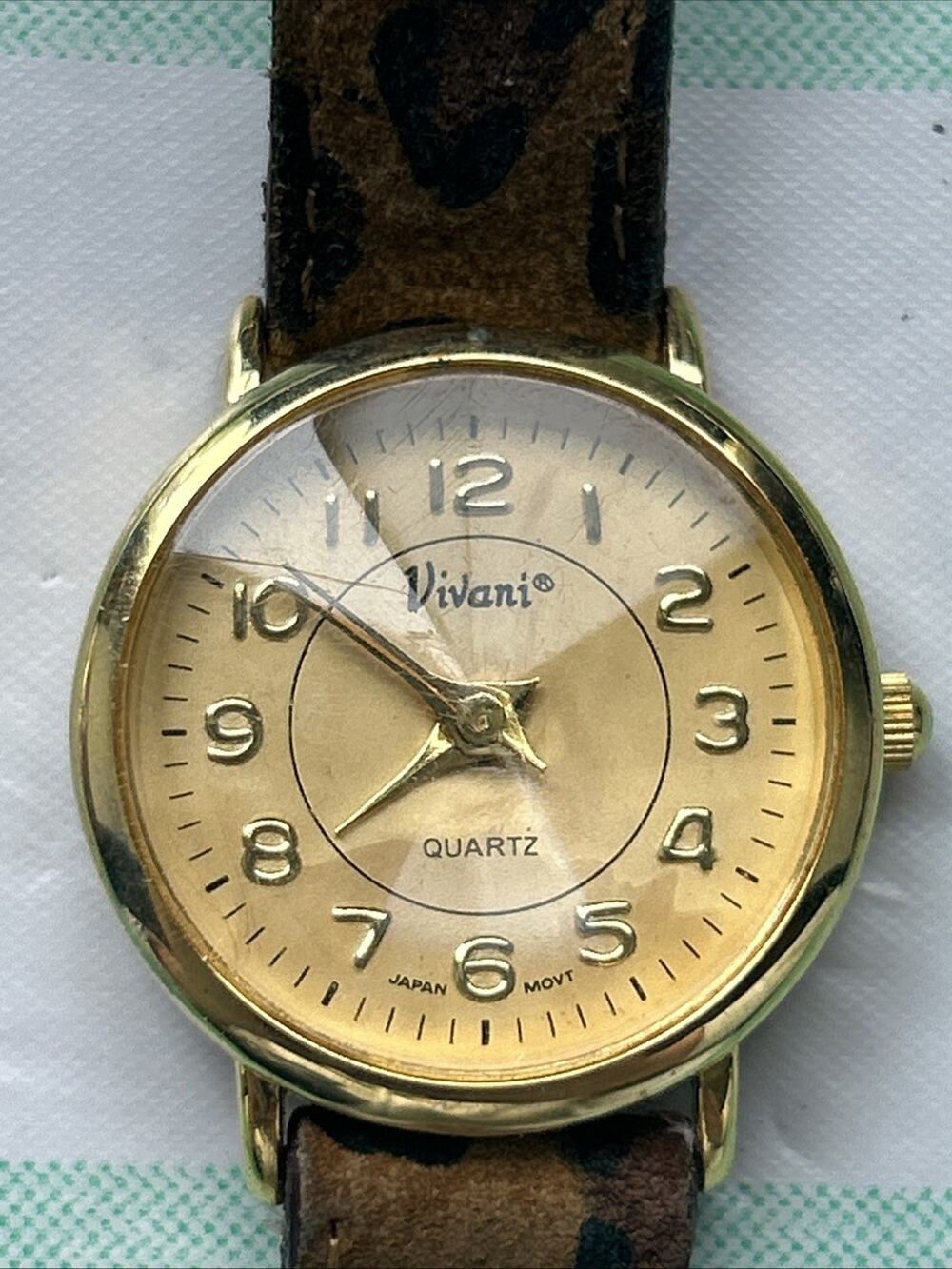 Vivani Gold Tone Leopard Print Band Women’s Quartz Watch